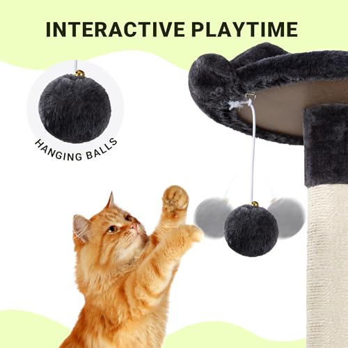 Allewie 64 Inches Multi-Level Cat Tree Tower for Indoor Cats, Dark Grey - color: Dary Grey