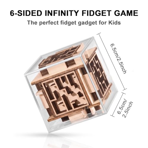 Fidget Brain Teaser Games for Kids: Wooden Puzzle Fidget Toy for Toddlers - Handheld Maze Puzzle Cube for Travel - 3D Labyrinth Game Road Trip Toys for Boys & Girls Ages 3-8