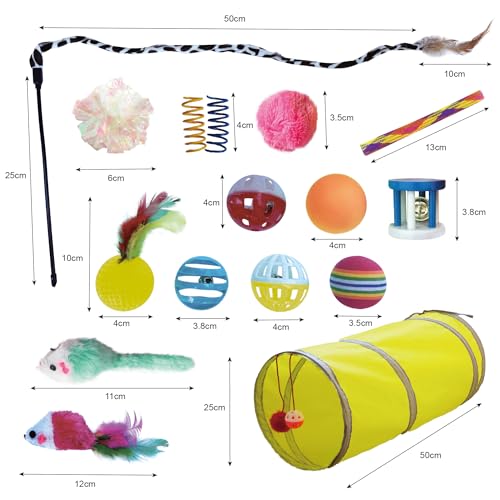 PetLike 25pcs Interactive Cat Toys Set Collapsible Cat Tunnel Interactive Feather Teaser Wand,Spring Toys & Balls for Indoor Cats (Green, 25x55cm) - color: Green