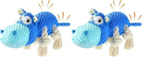 TOOPTATE Hippo Squeaky Dog Toys (Blue, Medium) (Pack of 2) - color: Blue, size: Medium (Pack of 2)