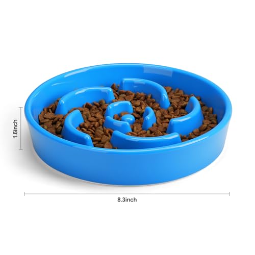 Ceramic Slow Feeder Dog Bowl, 2 Cups Maze Puzzle Dish to Slow Down Eating - color: Flower - Blue