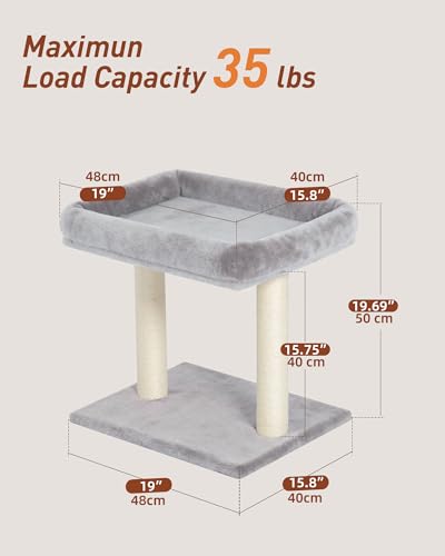 19" Small Cat Tree with Scratching Post for Indoor Cats with Perch - color: Light Gray