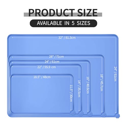 Reopet Silicone Pet Feeding Mat - Waterproof & Non-Slip Dog Cat Placemat - color: Blue, size: 24" x 16"