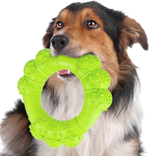 Indestructible Dog Chew Toys for Aggressive Chewers, Super Chewer Toys for Medium Large Dogs, Interactive Ring Toy, Heavy Duty Teething Toys - color: Bright yellow
