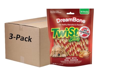 DreamBone Twist Sticks Rawhide-Free Dog Treat, Real Protein, 50 Ct (3 Pack) - size: 9.7 Ounce (Pack of 3)