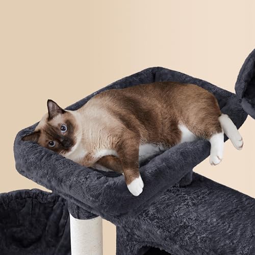 Yaheetech 64.5in Cat Tree for Large Cats with 2 Condos, 2 Perches - color: Black, size: 64.5in