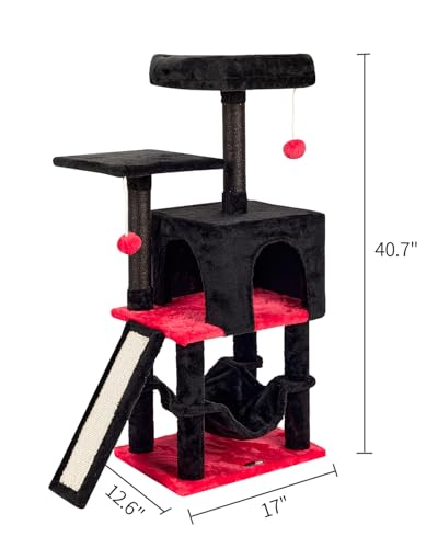 Gothic Cut Cat Tree Cat Tower Condo with Hammock Kittens Scratching Post - color: Redblack