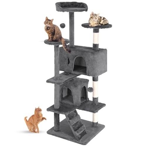 FDW | 54" Cat Tree Tower | Light Gray | Multi-Level Indoor Activity Center - color: Light Gray