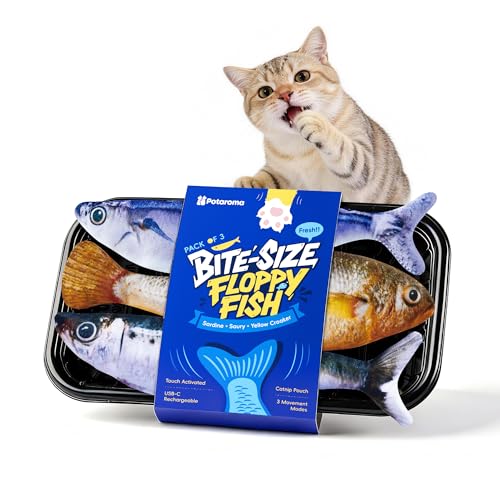 Potaroma Cat Toys Bite-Sized Flopping Fish with Catnip