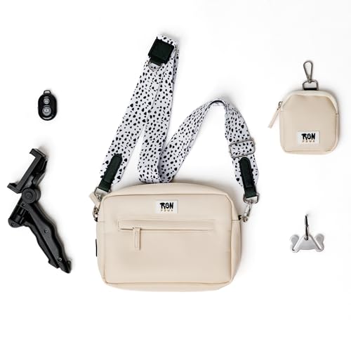 Hands-Free Dog Walking Crossbody for Training, Treat Pouch, Built-in Poop Bag Dispenser, Used Bag Hook & Bonus Tripod (Beige) - color: Beige