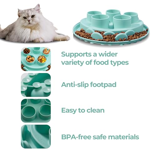 Puzzle Feeder Mat, Slow Feeder for Good Eating Habits, Cat Treat Toys, Interactive Cat Toys, Green