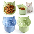 2 Pack Elevated Slow Feeder Cat Bowl for Dry and Wet Food, Silicone Cat Slow Feeder, Tilted Design with Non Slip Base for Digestion Anti Vomit, Adjustable Angle (Green, Blue)