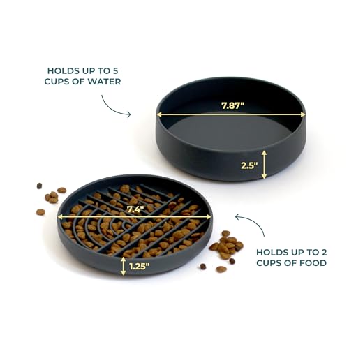 Slow-Feeder & Water Bowl Set by The Dog Tale | Food-Grade Silicone Dog Bowls, BPA-Free, Dishwasher Safe, Freezer Safe (Midnight) - color: Midnight