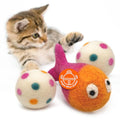 Love Ewe Wool Cat Toys 3 Pack, 3in Fish with Bell & 2in Ball - color: Fish & ball