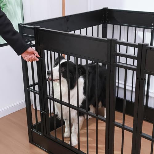Large Furniture Style Dog Playpen, 35.4" H Dog Pen with Door, 12 Panels - color: Black, style: 12 Panels (35.4" High)