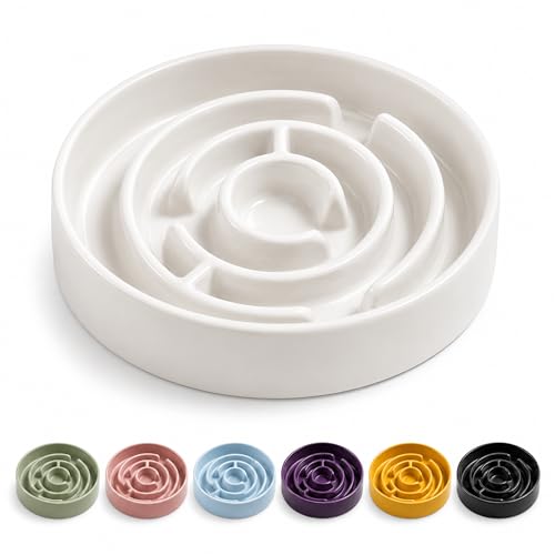 Ceramic Slow Feeder Dog Bowl 1.5 Cup Puzzle Dish for Small Medium Dogs - color: Ceramic-White