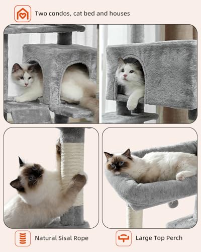 Cat Tree for Indoor Cats, 56.3" Multi-Level Cat Tower with 2 Condos - color: Grey, size: 56 Inches