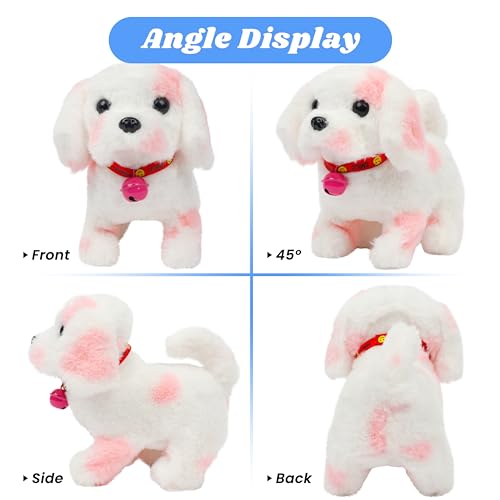 Hopearl Walking Point Dog Interactive Electronic Pet Plush Toy Puppy Woof and Moving Animated Nodding Head Holiday Birthday Gift for Toddlers, Pink, 7'' - style: Dog-Pink Point