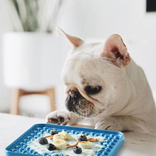 LE TAUCI PET Slow Feeder Dog Bowl, 7.5 Inch Lick Mat for Medium and Large Breed, Anxiety Relief Licking Mat, Puzzle Feeder for Peanut Butter, Treats, Pet Enrichment Toys, Cross Blue