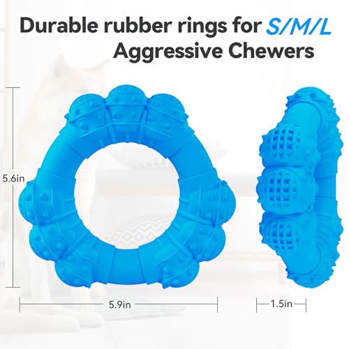 Indestructible Dog Chew Ring Toys for Aggressive Chewers, Super Chewer Toy for Medium Large Dogs, Puppy Teething Rings for Relax, Interactive Dogs Toy, Heavy Duty Dog Teething Toys - color: Blue