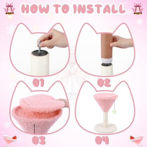 Sosation Pink Martini Cat Scratching Post 19.7" H with Dangling Ball - color: Pink