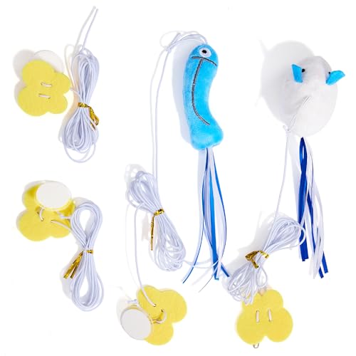 Hanging Cat Toy for Door - Self Play Interactive Toy with XL Mouse & Fish on Extra-Long Elastic Cord (up to 77"), Includes 2 Extra Pre-Assembled Cords & No-Drill Hook for Indoor Cats