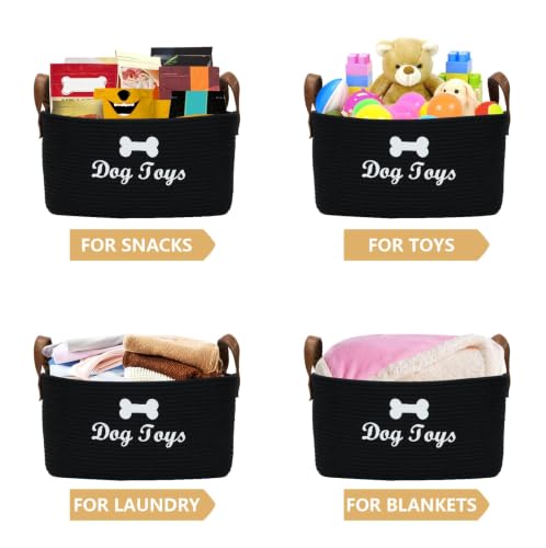 Large Dog Toy Basket, 100% Cotton Rope Dog Toy Storage Bin-Black - color: Black