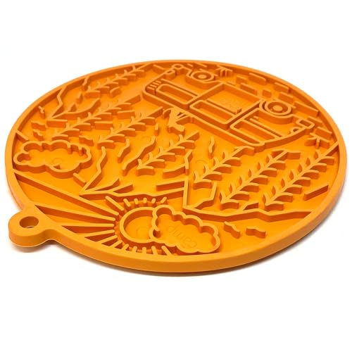 SodaPup Camp eMat – Durable Enrichment Feeder with Suction Cups Made in USA from Non-Toxic, Pet-Safe, Food Safe Rubber for Mental Stimulation, Digestive Health, Avoid Overfeeding, Calming, More - color: Camp eMat Orange