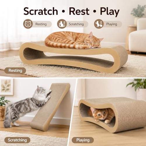 Simple Deluxe 3 in 1 Cat Scratcher Cardboard, Cat Scratching Board Furniture Protector, Cats Scratching Post, Cat Beds for Indoor Cats, Infinity Shape, X-Large - color: 3 IN 1 Infinity X-Large