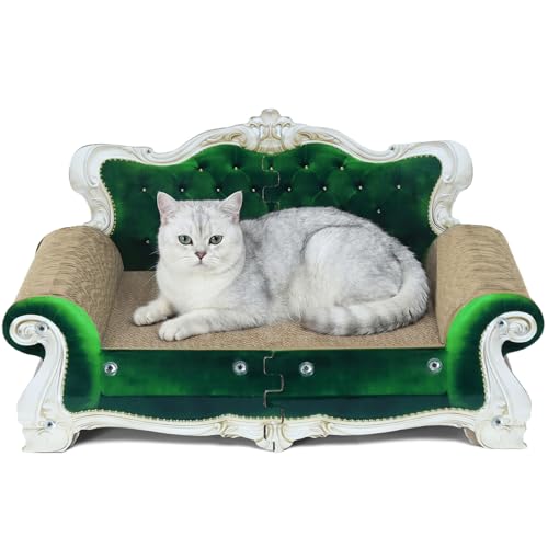 Luxury Cardboard Cat Scratcher Sofa Bed, Couch Shaped Cat Scratching Board, Cat Scratch Lounge with Catnip, Cat Scratcher for Indoor Cats (Green Crown) - color: Green Crown