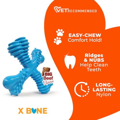 Nylabone Power Chew Comfort Hold X Bone Dog Chew Toy, Beef Flavor, Small - size: Small