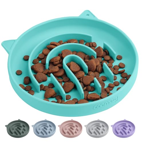Coomazy Slow Feeder Cat Bowl Silicone Pet Puzzle Feeder for Slow Eating - color: Cyan