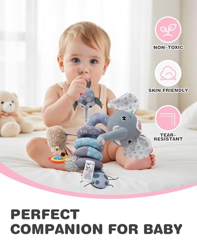 Jollybaby Baby Crib Stroller Car Seat Spiral Hanging Toy - Sz Pink Elephant - style: Sz Pink Elephant