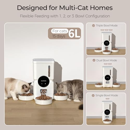 Automatic Cat Feeder for 3 Cats, 6L 2.4G WiFi Feeder, Slow Feed, Warm White - color: Warm White