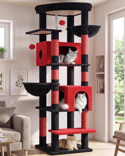 Globlazer 74in Gothic Heavy Duty Cat Tree Tower for Indoor Large Cats, S74 - color: Red Black