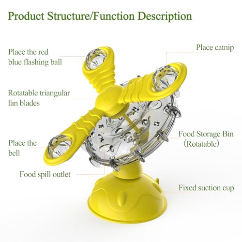 Rotating Pet Treat Dispenser Toy: 360-Degree Rotating Windmill Puzzle Toy, Window-Mounted Ferris Wheel Feeder with Suction Cups for Cats and Dogs, Suitable for Puppies (Green) - color: Green
