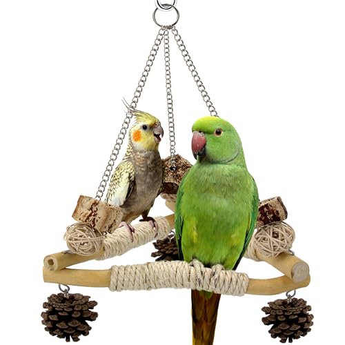 Bird Swing for Cage with Chew Toys, 3 Stable Sisal-Wrapped Perches(L) - size: L