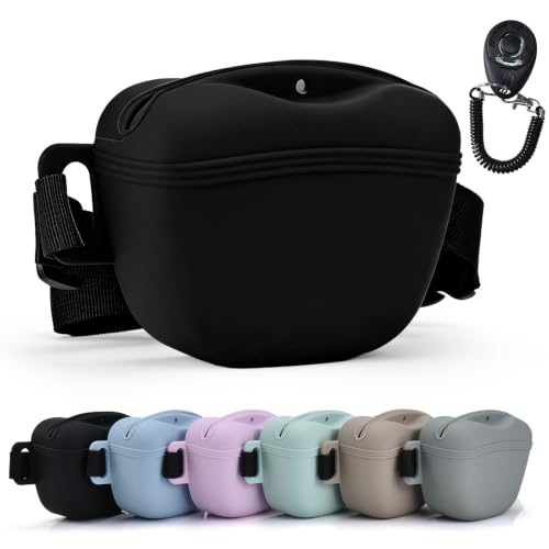 Silicone Dog Treat Pouch with Training Clicker - color: Black, size: 1 PACK