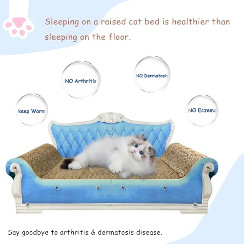 Luxury Cardboard Cat Scratcher Sofa Bed, Couch Shaped Scratching Board, Scratch Lounge with Catnip Toy, Cat Scratcher for Indoor Cats Large Blue 25.4"x12" - color: Blue Sofa