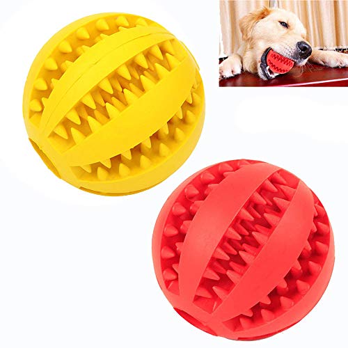 Sunglow 2 Pack Dog Toy Ball - Nontoxic Bite Resistant Teething Toys for Small/Medium/Large Dog and Puppy Cat, Dog Pet Food Treat Feeder Chew Tooth Cleaning Exercise Game IQ Training - color: Red/Yellow, size: 2.75 in