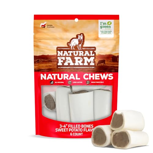 Natural Farm Sweet Potato Filled Bones (3-4 Inch, 6 Pack), Limited Ingredient, Natural Stuffed Dental Dog Bone Treats for Dogs, Made with Real Beef & Sweet Potato - size: 3-4" Sweet Potato Flavor, 6 Count