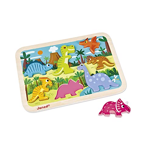 Janod - Chunky Wooden Puzzle - Dinosaur - 7 Pieces - style: Dinosaur