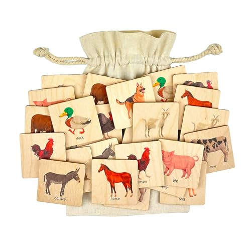 Montessori Wooden Farm Animals Memory Game, Montessori Animals Matching Cards, First Birthday Gift, Animals Matching Puzzle, 1 2 3 4 Year Old Gift, Aktivity For Kids Nephew Gift (4.5x4.5cm) - size: 1.8x1.8"(4.5x4.5cm), style: Farm Animals