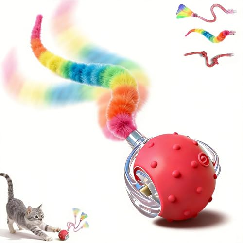 Interactive Cat Toy, Auto Chirping Ball w/ 3 Tails, Self Play Indoor - color: P02 Red