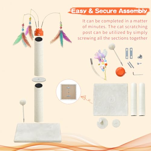 YARUOMY Cat Scratching Post ，33.4" Sisal Rope Cat Scratcher Tall Scratching Post for Indoor Cats with Interactive Cat Toys Automatic Teaser Wand and Rotating Hanging Balls - size: 33.4"H
