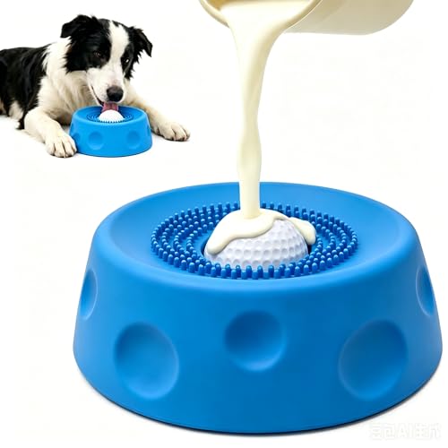 Dog Licking Bowl with Rolling Ball, Dog Lick Bowl, Slow Feeder Dog Bowls, Lick Mat for Dogs with Silicone BPA-Free Food-Grade Suction Base for Yogurt Bone Broth Peanut Butter