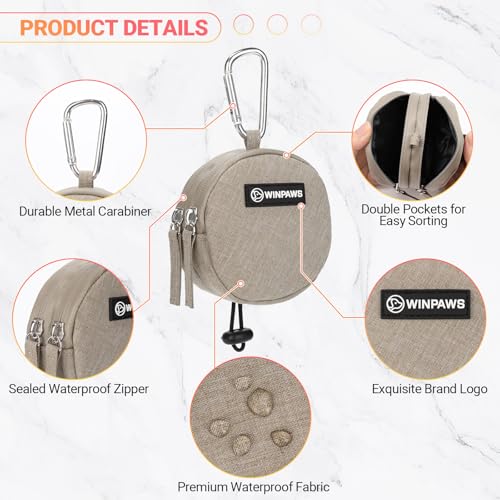 Dog Poop Bag Holder for Leashes- Dog Treat Pouch with Waterproof Zipper,Puppy Training Small Bag with Carabiner & Bungee Toggle,Two Pockets for Dry or Wet Treats-Pet Travel Walking Essentials (Khaki) - color: Khaki