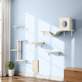 Cat Wall Shelves, 6 Pcs Luxury Wall-Mounted Cat Climber Shelves, Beige - color: Beige, size: Set of 6