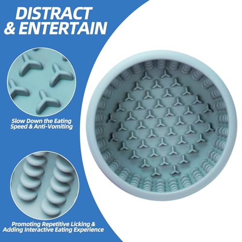 Dog Lick Bowl,Silicone Slow Feeder Bowls for Dogs and Cats - Wet Food, Suction Cups, Non-Slip Design (Blue, Large) - color: Blue, size: Large