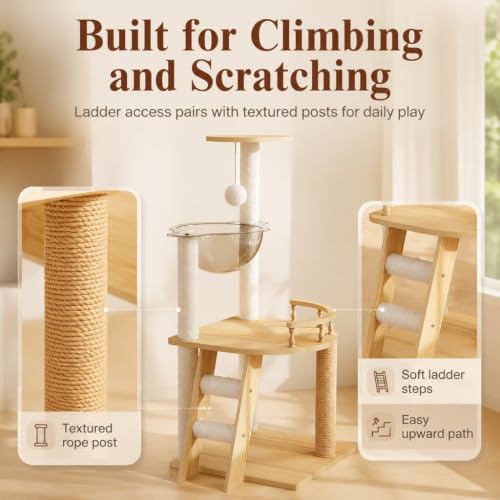 41.3 Inch Modern Solid Wood Cat Tree Tower for Indoor Cats, Multi Level Cat Tower with Sisal Scratching Posts, Clear Acrylic Hammock, Top Perch & Climbing Ladder - color: Style C